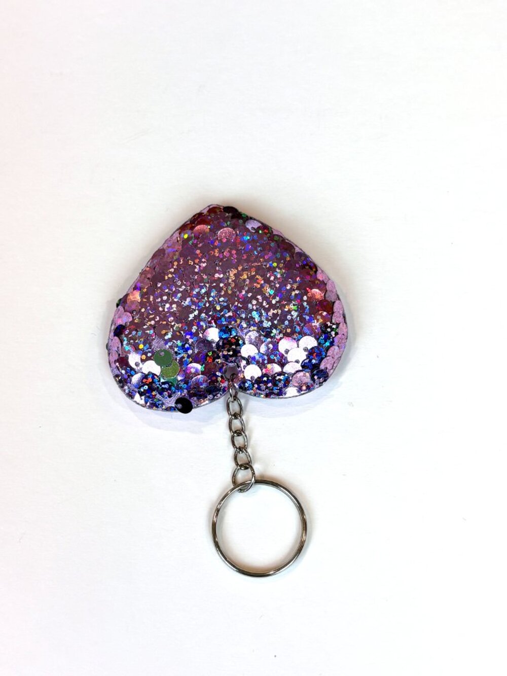 Stylish pink purple sequin heart keychain bag charm. New - Picture 8 of 9